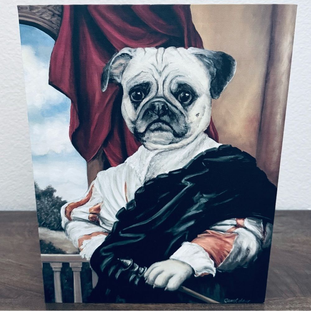 Pug Dog Royal Victorian Vintage Funny Portrait Mounted Canvas Wall Art